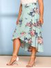 Plus Size Floral Print Surplice Dip Hem Maxi Skirt -  