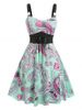 Plus Size Lace Up Paisley Print Fit and Flare 1950s Dress -  