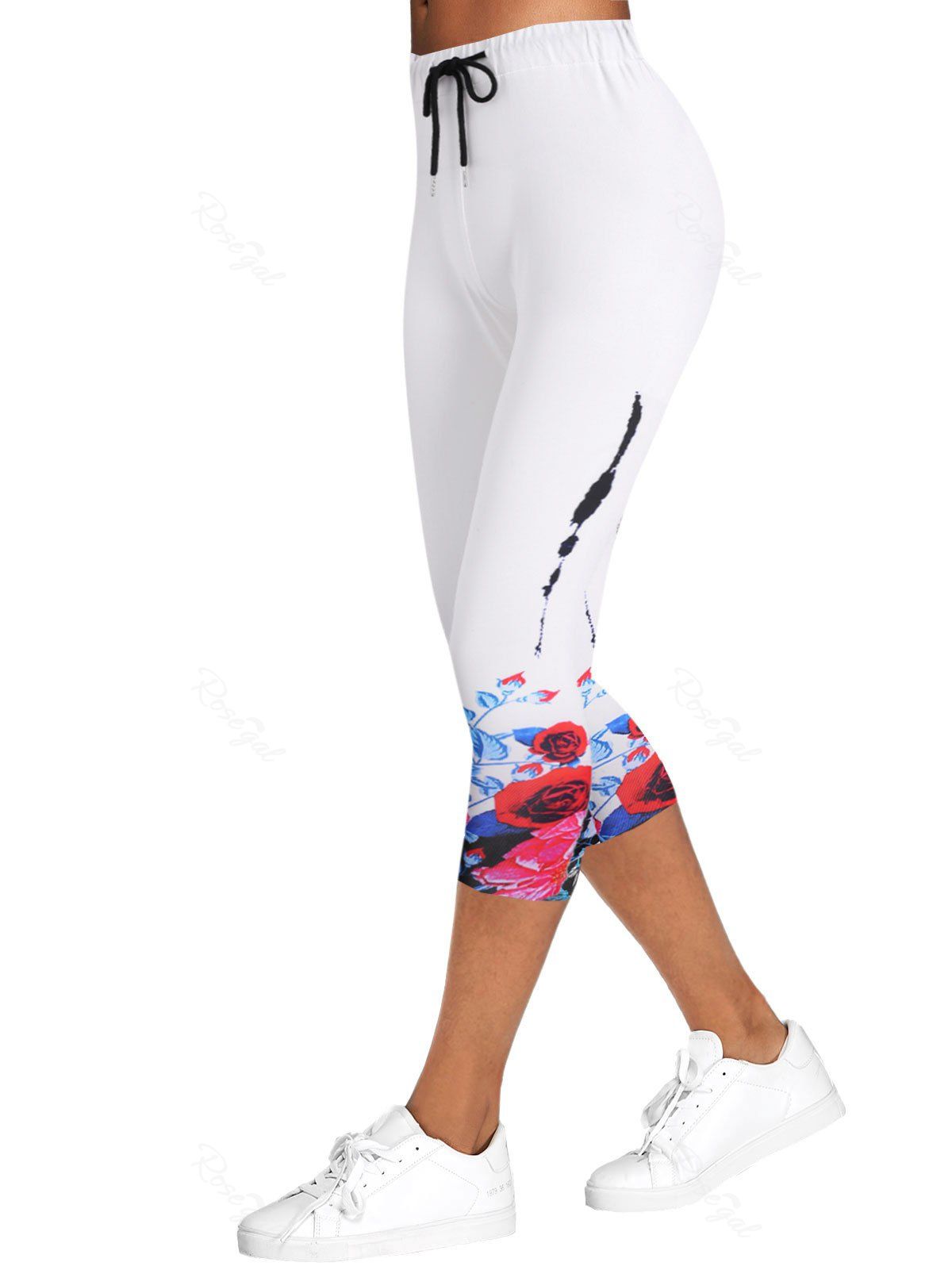 Outfits Drawstring Floral Cropped Leggings  