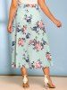 Plus Size Floral Print Surplice Dip Hem Maxi Skirt -  