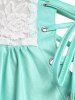 Plus Size Rose Print Lace Up Tee -  