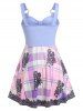 Plus Size Flower Plaid Skirted Ring Tank Top -  