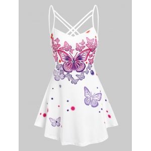 

Strappy Butterflies Printed Cami Tank Top, White