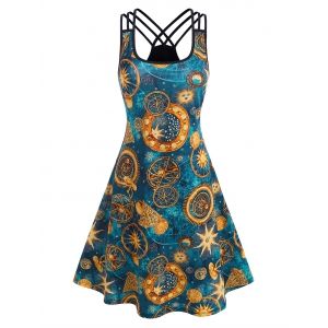 

Criss Cross Sun Star Print Tank Dress, Multi