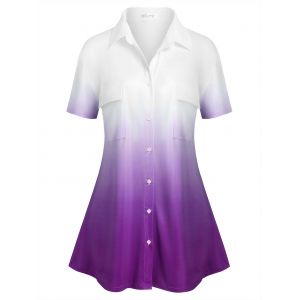 

Plus Size Ombre Color Pockets Shirt, Light purple