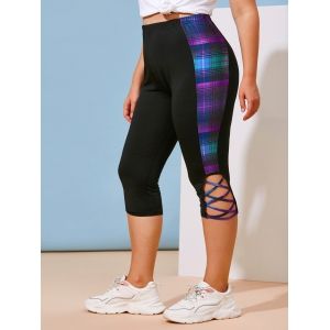 

Plus Size Lattice Plaid Side Capri Leggings, Deep green