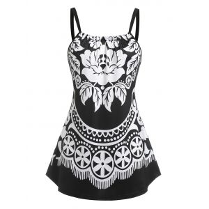 

Plus Size Floral Print Monochrome Tank Top, Black