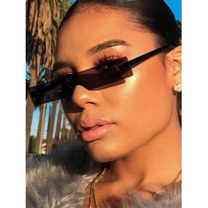 

One-piece Narrow Rimless Sunglasses, Black