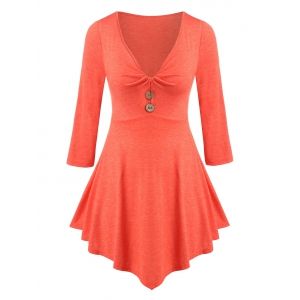 

Plus Size Plunge Twisted Irregular T Shirt, Orange