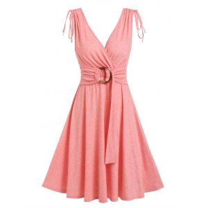 

O Ring Cinched Shoulders A Line Dress, Light pink