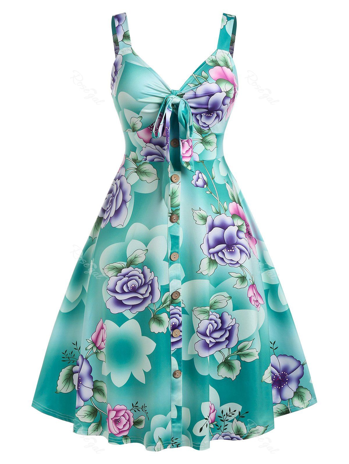 Affordable Plus Size & Curve Floral Print Tie Knot Dress  