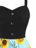 Sunflower Print Mock Button Criss Cross Dress -  