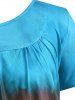 T-shirt Tunique Ombré Patte de Boutonnage de Grande Taille à Volants - Bleu L