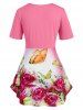 Plus Size Butterfly Print Twist Notched T Shirt -  