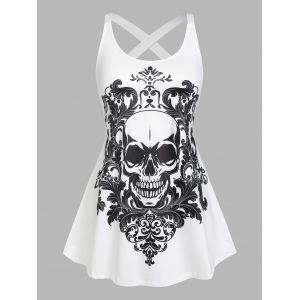 

Plus Size Skull Pattern Cross Back Tank Top, White