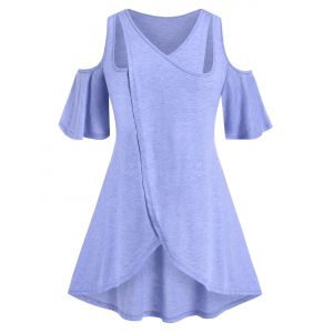 

Plus Size Cold Shoulder Cutout Tulip Hem Tunic Tee, Light blue