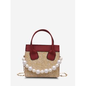 

Faux Pearl Chain Square Handbag, Red
