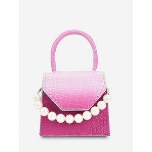 

Ombre Embossed Faux Pearl Mini Crossbody Bag, Rose red