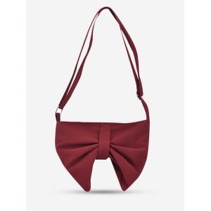 

Bowknot Shape Canvas Shoulder Bag, Red wine