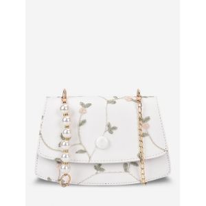 

Embroidery Flower Lace Faux Pearl Crossbody Bag, White
