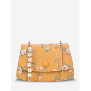 

Embroidery Flower Lace Faux Pearl Crossbody Bag, Sun yellow