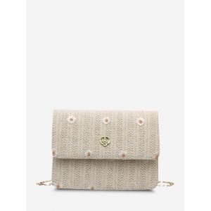 

Embroidered Daisy Flower Crossbody Woven Bag, White