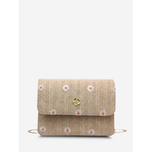 

Embroidered Daisy Flower Crossbody Woven Bag, Light khaki