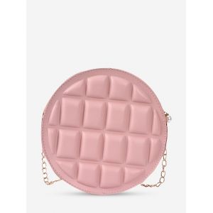 

Quilted Round Chain Crossbody Bag, Pink