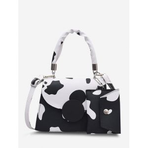

Cow Print Crossbody Bag With Pouch, Black