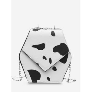 

Hexagonal Cow Print Crossbody Bag, White