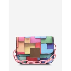 

Colorblock Patchwork Print Chain Crossbody Bag, Pink