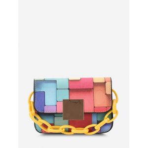 

Colorblock Patchwork Print Chain Crossbody Bag, Sun yellow