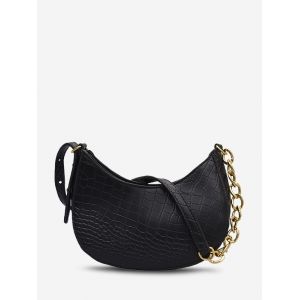 

Embossed Curved Half Chain Shoulder Bag, Black