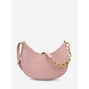 

Embossed Curved Half Chain Shoulder Bag, Pink