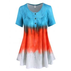 

Plus Size Ombre Tie Dye Placket Ruched Tunic Tee, Blue