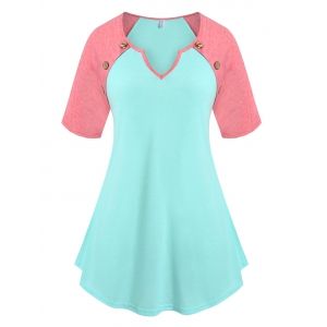 

Plus Size Two Tone V Notch Buttoned Skirted Tee, Multi