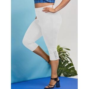 

Plus Size O Ring Punk Capri Leggings, White