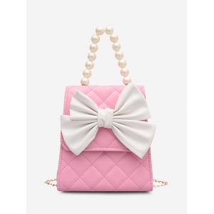 

Quilted Bowknot Faux Pearl Handle Crossbody Bag, Pink