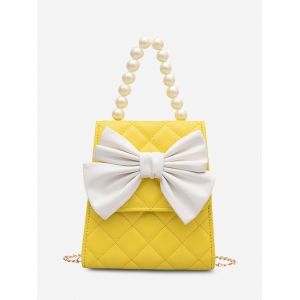 

Quilted Bowknot Faux Pearl Handle Crossbody Bag, Sun yellow