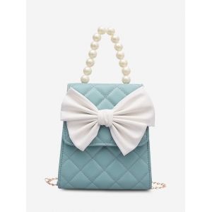 

Quilted Bowknot Faux Pearl Handle Crossbody Bag, Blue