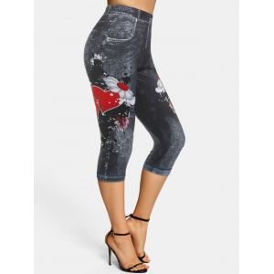 

Skinny Flower 3D Print Capri Jeggings, Black