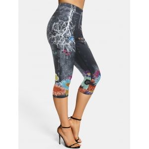 

Skinny Flowers Butterfly 3D Print Capri Jeggings, Black