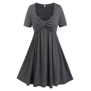 

Plus Size Front Twist Knee Length Dress, Dark gray