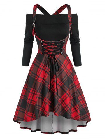 Fuera de la camiseta del hombro y con cordones conjuntos de vestido de criscross. - BLACK - XXXL