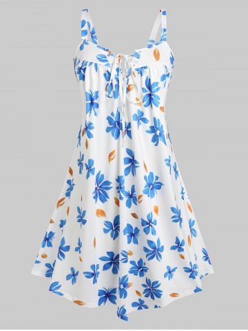 Vestido de Sol de Talla Extra con Estampados Florales de Encaje de Media Pierna - WHITE - L