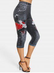 Skinny Flower 3D Print Capri Jeggings -  