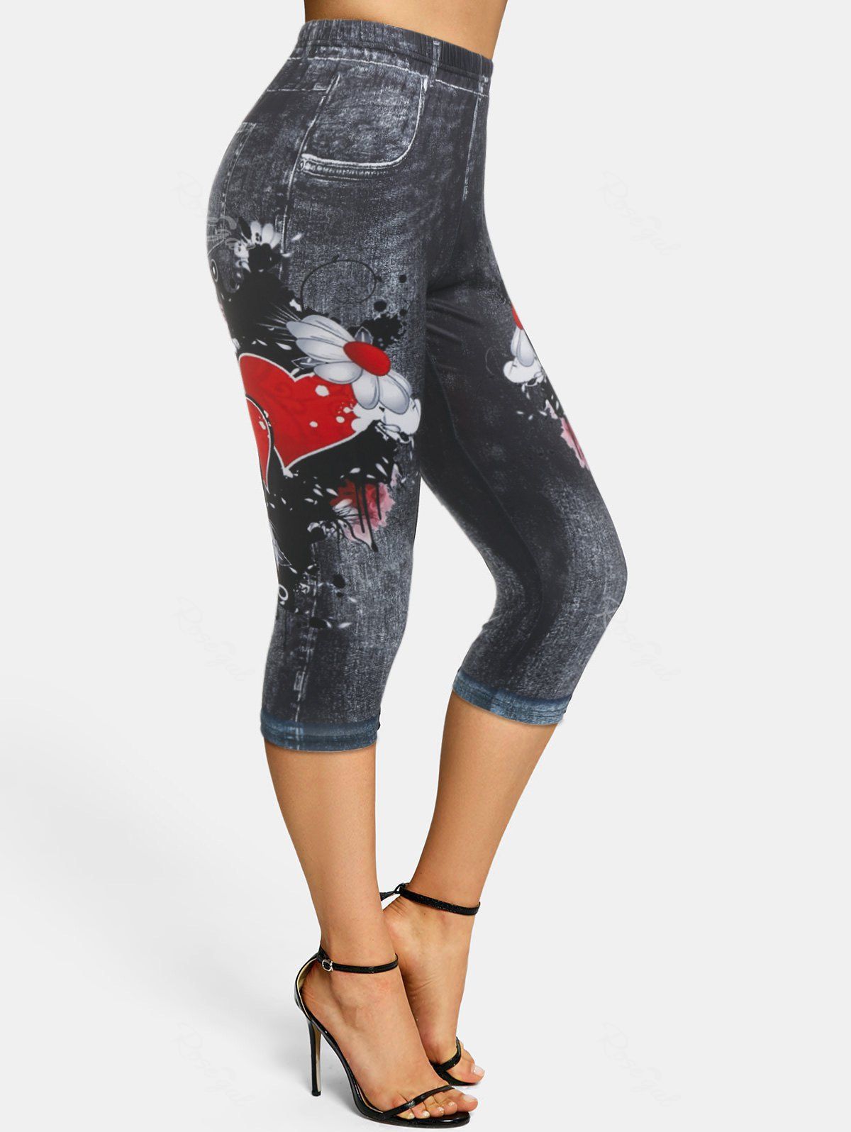 Outfit Skinny Flower 3D Print Capri Jeggings  