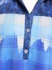 Blouse Grande Taille à Carreaux Couleur Ombre avec Demi-Bouton - Bleu 5X