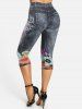 Skinny Flowers Butterfly 3D Print Capri Jeggings -  