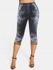 Skinny Flowers Butterfly 3D Print Capri Jeggings -  